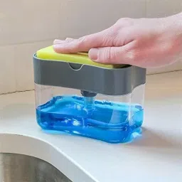 2 in 1 Soap Pump Plastic Dispenser for Dishwasher Liquid; Holder (Random Color; Standard; 385ml) Free Sponge Scrub Pad Scrub Pad-image-50