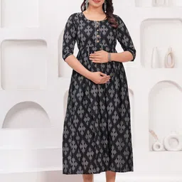 mad fury Women Geometric Print Maternity A-Line Midi Dress-50