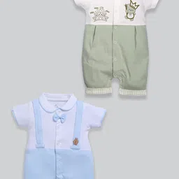 BABY GO Infant Boys Pack Of 2 Printed Pure Cotton Rompers-27