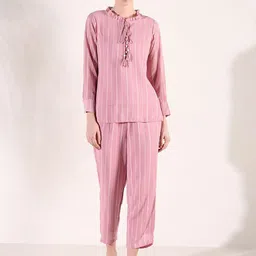 SHOWOFF Striped Round Neck Three-Quarter Sleeves Top With Trouser-picture-14