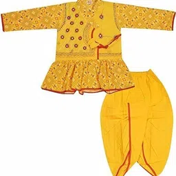 PK HUB Boys Ethnic Motifs Embroidered Angrakha Mirror Work Pure Cotton Kurta with Dhoti Pants-17