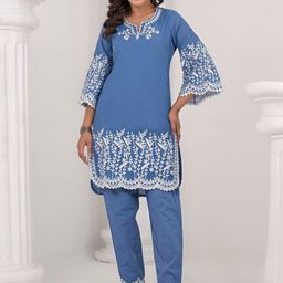 AUTUMN LANE Lipika Lapis Embroidered Pure Cotton Tunic With Trouser-image-66