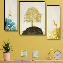 Aura Brown & Blue 3 Pieces Tree & Deer Birds & Animals Printed Wooden Wall Art-image-55