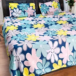 V.R.ENTERPRISES Blue & Yellow Floral 210 TC Queen Bedsheet with 2 Pillow Covers-image-97