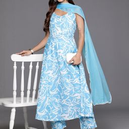 KSUT Women Floral Printed Anarkali Kurta With Trousers & Dupatta-picture-38