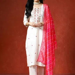 QSH Embroidered Floral Mirror Work Kurta Sets-picture-2