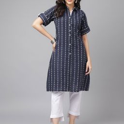 Asparsh Women Striped Daily Cotton Straight Kurta-image-74