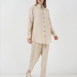BIGDART Linen Shirt Collar Neck Shirt With Trousers Co-Ords-image-71