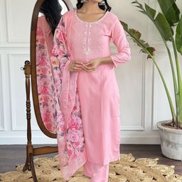 Piludi Women Ethnic Motifs Embroidered Regular Kurta with Trousers & With Dupatta-image-19