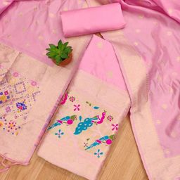 LeeliPeeri Designer Floral Woven Design Zari Banarasi Silk Unstitched Dress Material-image-94
