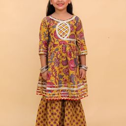 The Mom Store Girls Floral Printed Angrakha Kurti With Sharara-picture-20