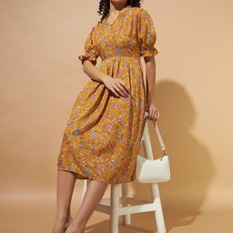 The Dry State Floral Print Puff Sleeve Fit & Flare Midi Dress-image-65