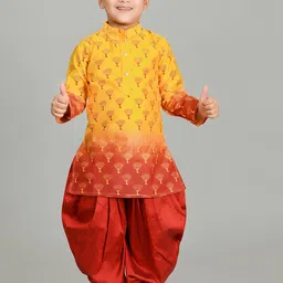 NFC CREATION Boys Floral Printed Regular Dupion Silk Kurta with Dhoti Pants-33