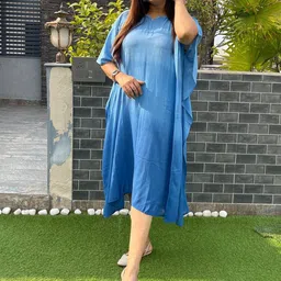 CORSICA Women Tie and Dye Dyed Crepe Kaftan Midi Dress-image-66