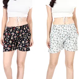 Pack of 2 Self Design Women Black, White Regular Shorts-26
