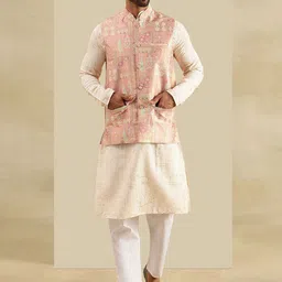 SOJANYA Men Woven Design Regular Kurta And Pyjamas With Nehru Jacket image 5