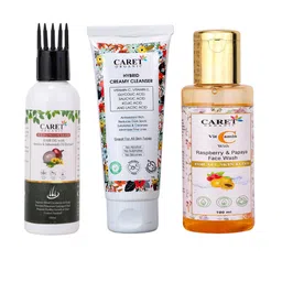 CARET ORGANIC Red Onion Seed Hair Oil, Hybrid Cleanser & Vitamin C With Raspberry Facewash-9
