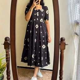 CORSICA Women Geometric Printed Square Neck Cotton Fit & Flare Midi Dress-image-36