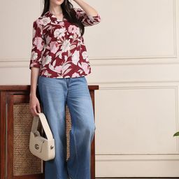 Moda Rapido Women Floral Printed Organic Cotton Shirt Style Top-picture-0