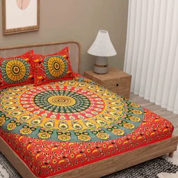 Lali Prints Red Geometric 180 TC Queen Bedsheet with 2 Pillow Covers-image-28