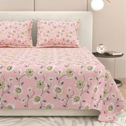 DREAM WEAVERZ Pink & White Floral Pure Cotton 220 TC King Bedsheet Set-2.75 m x 2.55 m-image-98