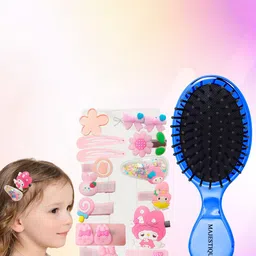 MAJESTIQUE Mini Paddle Detangling Brush & Cute Hair Clips For Hair Styling-40