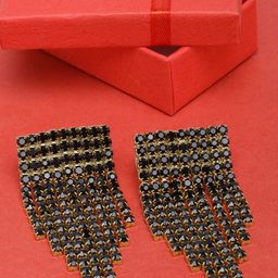 StyleCast Gold-Plated Artificial Stones Studded Tasselled Contemporary Drop Earrings-image-16