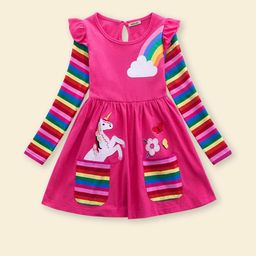 INCLUD Girls Unicorn Embroidered Flutter Sleeves Pleated Detail Fit & Flare Dress-image-7