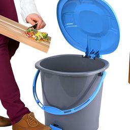 Aura Grey And Blue Pedal Bin With Handle 7L-image-85