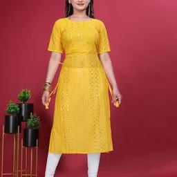 PARROT CREATION Ethnic Motifs Embroidered Mirror Work Straight Kurta-image-95