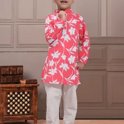 Cutiekins Boys Floral Printed Mandarin Collar Straight Kurta With Pyjama-picture-44