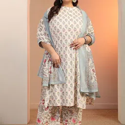 EXTRA LOVE BY LIBAS Women Plus Size Ethnic Motifs Printed Regular Kurta Set With Dupatta-0