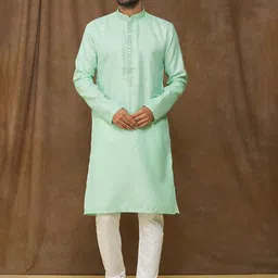 Samyukta Singhania Men Floral Yoke Design Regular Thread Work Kurta with Churidar-picture-10