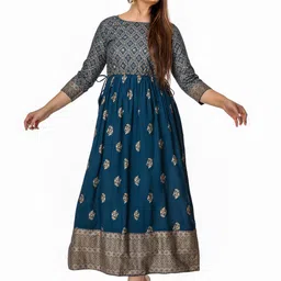 Cloth Bites Printed Flared Ethnic Dress-image-82