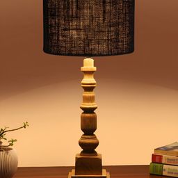 Aura Black Wood Traditional Cylindrical Shaped Table Lamp-image-83