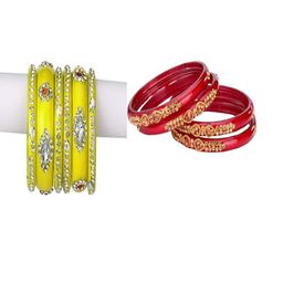 SOMIL Set Of 10 Yellow Alloy Artificial Stones and Beads Bangles-image-82