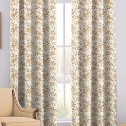 Trance Home Linen Beige & Brown 2 Pieces Floral Printed Cotton Door Curtains-image-31