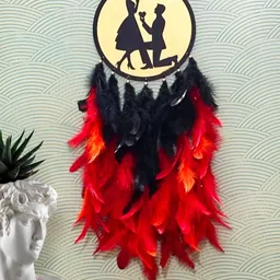 COLOR SPLASH Red & Black Couple Sleeping On Moon Hanging Dream Catcher Wall Decor-image-79