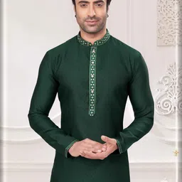 Exquisite Men's Dark Green Jacquard Ethnic Kurta-picture-38