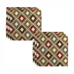 BILBERRY Furnishing by preeti grover 6-Pcs Khaki & Red Printed Cotton Table Napkins-8