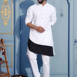 MIDAV Men Thread Work Asymmetric Pathani Kurta-image-87
