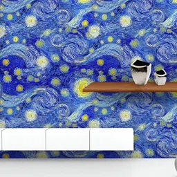 ArtzFolio Printed UV-Resistant Anti-Bacterial Glowing Moon And Stars Peel & Stick Wallpaper-image-67