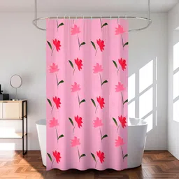Aura 2 Pieces ink & Green Printed Shower Curtain With 8 Rings-image-71