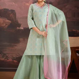 House of Pataudi Floral Printed Straight Kurta & Sharara with Dupatta-picture-17