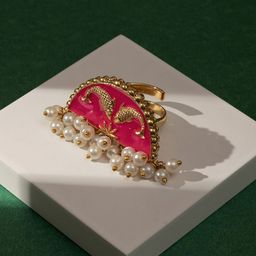TEEJH Gold-Plated Stones-Studded & Beaded Finger Ring-77