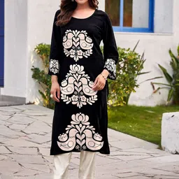 MOJILAA Women Floral Printed Daily Straight Kurta-image-67