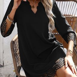 HERE&NOW Women V-Neck Lace Inserts A-Line Dress-image-57