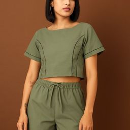 R.Code by The Roadster Life Co. Pure Cotton Round Neck Top With Shorts Co-Ords-picture-4