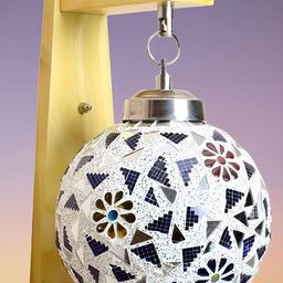 KINIS Beige & White Abstract Printed Wooden Quirky Spherical Shaped Wall Lamps-3
