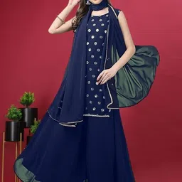 PARROT CREATION Polka Dot Printed Gotta Patti Round Neck Kurti With Sharara & Dupatta-picture-49